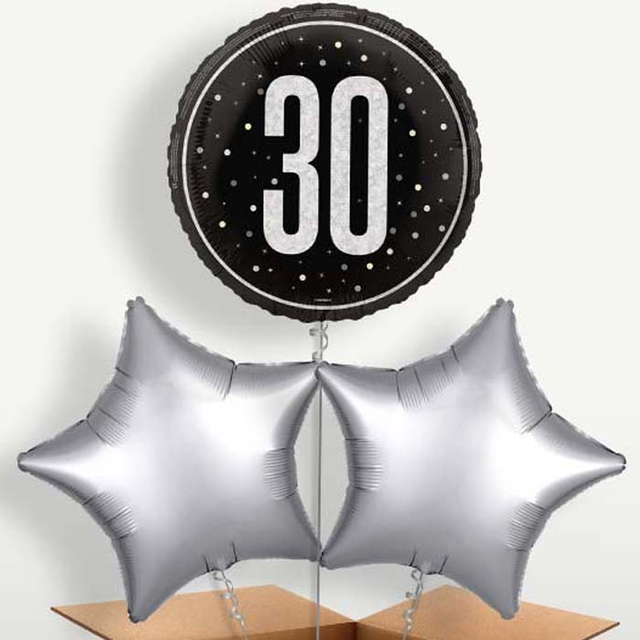 Black & Silver 30th Birthday Bunch of Balloons | Party Save Smile