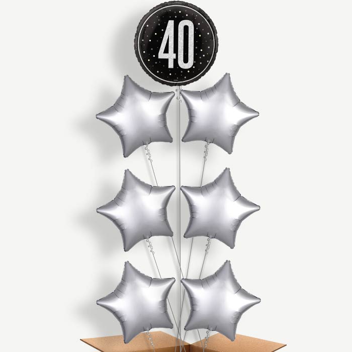 Black & Silver 40th Birthday Helium Balloon Arrangement | Party Save Smile