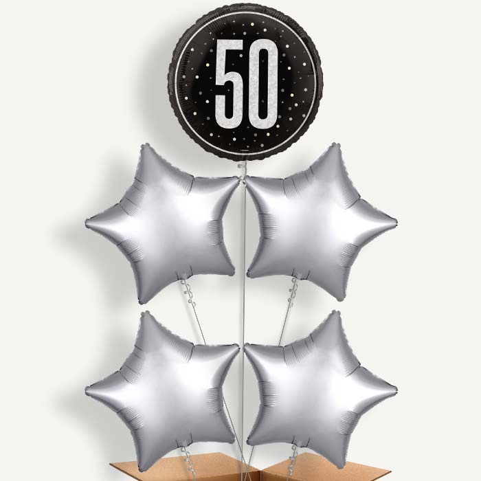 Black and Silver 50th Birthday Helium Cluster Balloons | Party Save Smile