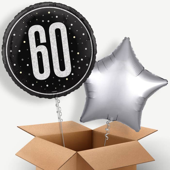 Black and Silver 60th Birthday Helium Balloon Two | Party Save Smile