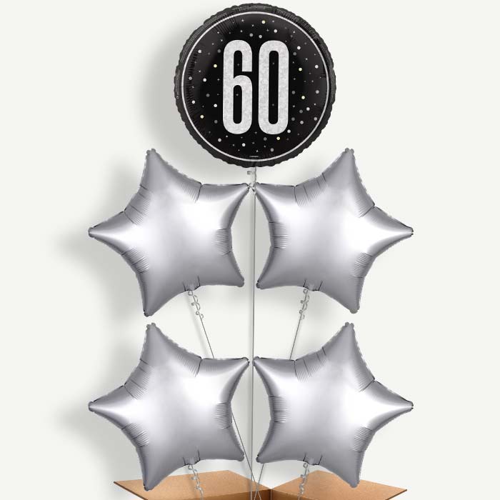 Black & Silver 60th Birthday Helium Cluster Balloons | Party Save Smile