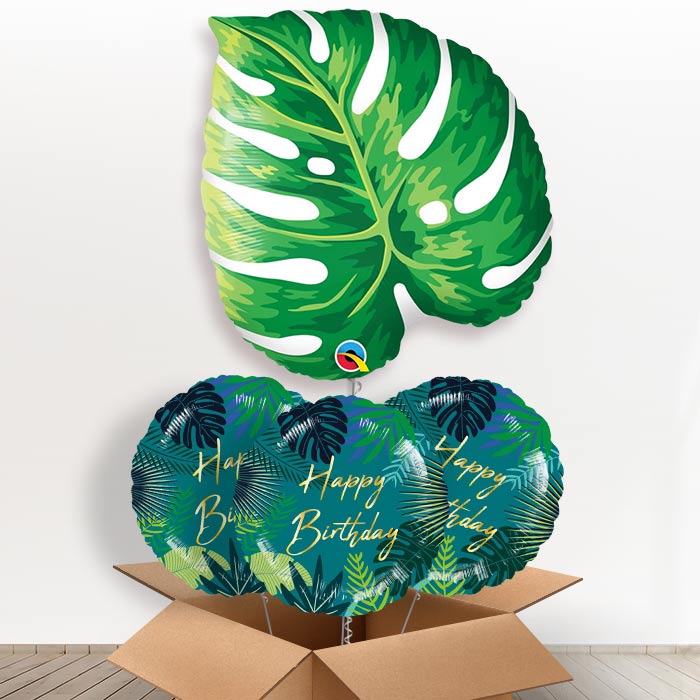 Giant Tropical Leaf Helium Balloons in a Box - With 3 Themed Balloons | Party Save Smile