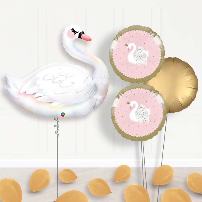 Swan Inflated Balloon Display Delivered-Giant Balloon + 2 Themed Balloons + 1 Plain Balloon + Mini Balloons