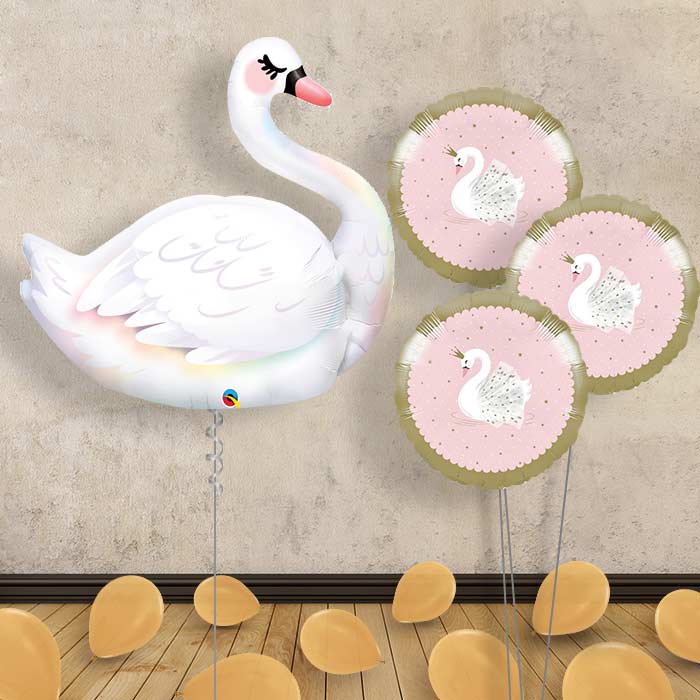 Swan Inflated Balloon Display Delivered - Themed Bouquet and Latex | Party Save Smile