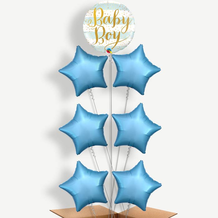 New Baby Boy Balloon Arrangement Inflated with Helium | Party Save Smile