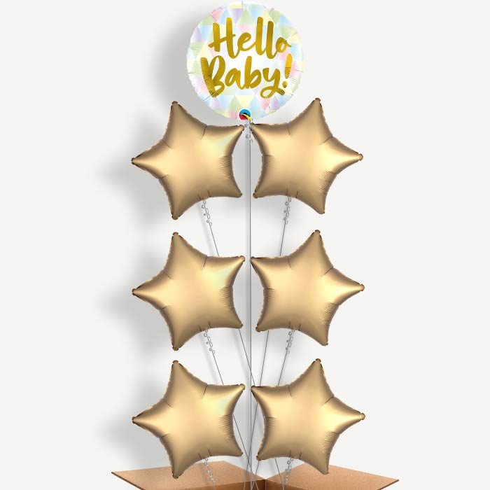 Hello Baby Balloon Arrangement Inflated with Helium | Party Save Smile