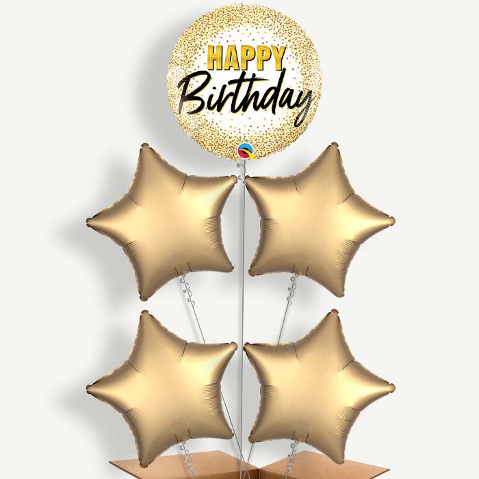 Gold Glitter Happy Birthday Helium Cluster Balloons | Party Save Smile