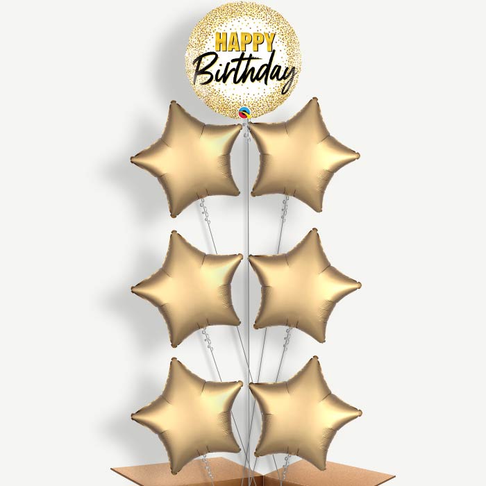 Gold Glitter Happy Birthday Helium Balloon Arrangement | Party Save Smile