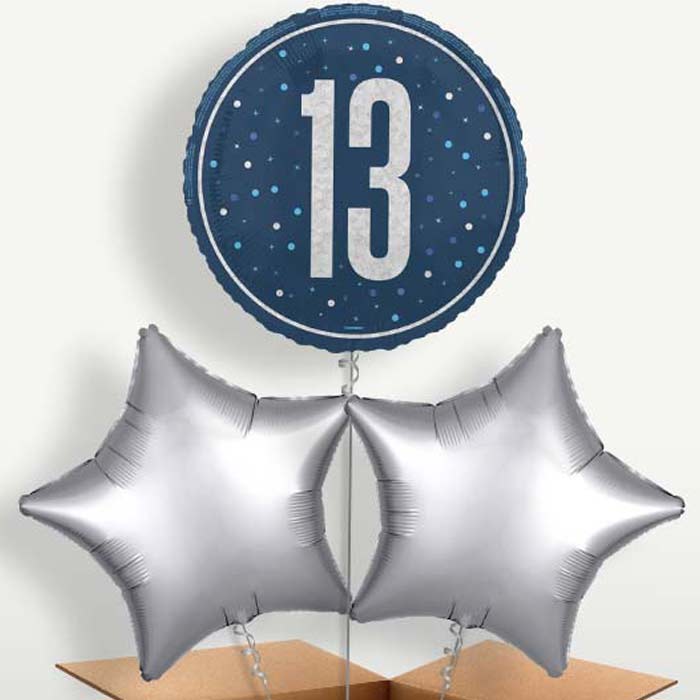 Navy Blue & Silver 13th Birthday Balloon Bunches | Party Save Smile