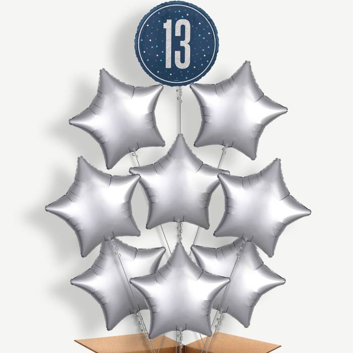 Navy Blue & Silver 13th Birthday Helium Balloon Bundle | Party Save Smile