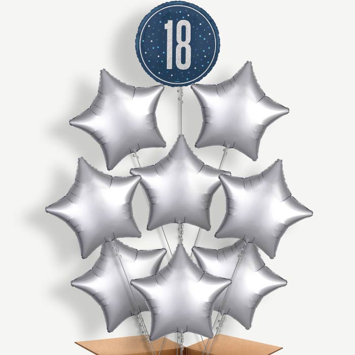 Navy Blue & Silver 18th Birthday Helium Balloon Bundle | Party Save Smile