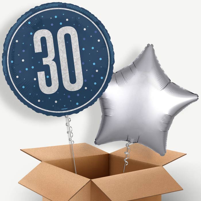 Navy Blue and Silver 30th Birthday Helium Balloon Pair | Party Save Smile