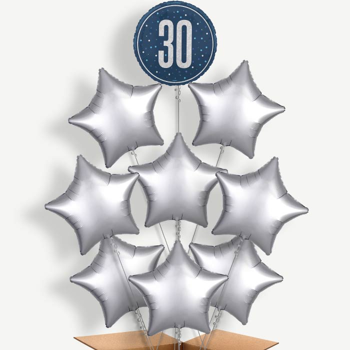Navy Blue & Silver 30th Birthday Helium Balloon Bundle | Party Save Smile