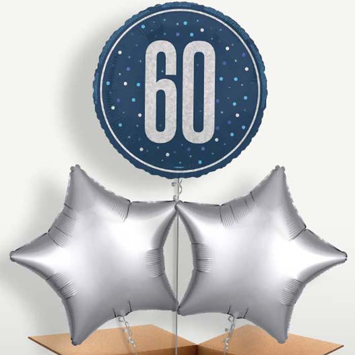 Navy Blue & Silver 60th Birthday Balloon Bunches | Party Save Smile