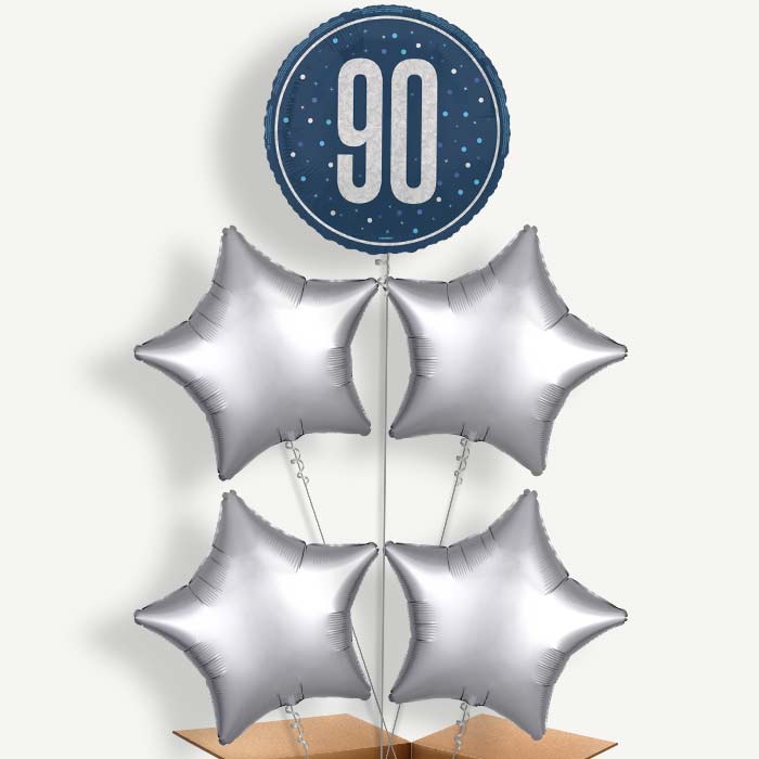 Navy Blue & Silver 90th Birthday Helium Cluster Balloons | Party Save Smile