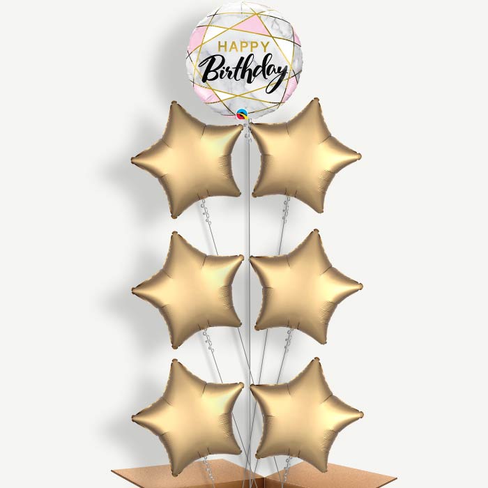 Marble Effect Happy Birthday Helium Balloon Arrangement | Party Save Smile