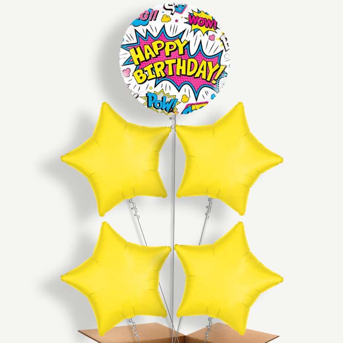 Superhero White Pow Helium Balloon Cluster | Party Save Smile