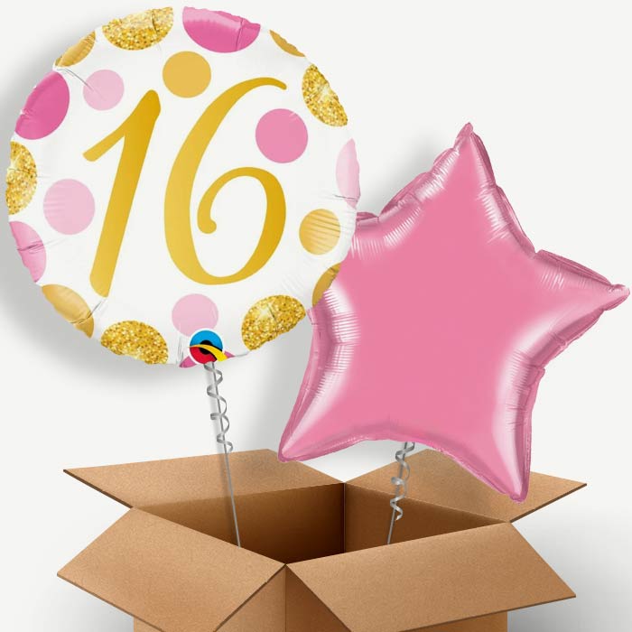 Pink & Gold 16 Birthday Helium Balloon Couple | Party Save Smile