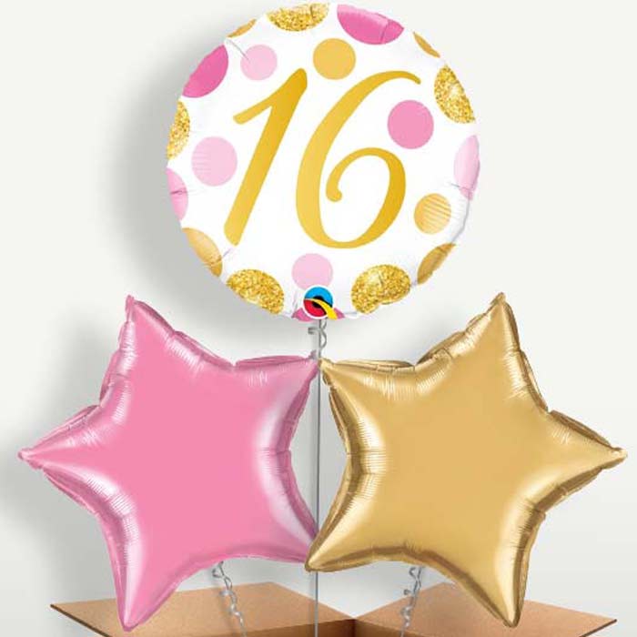 Pink & Gold 16 Birthday Balloon Bunch | Party Save Smile