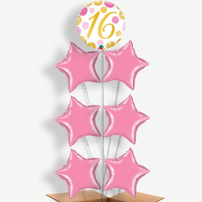 Pink & Gold 16 Birthday Helium Balloon Arrangement | Party Save Smile