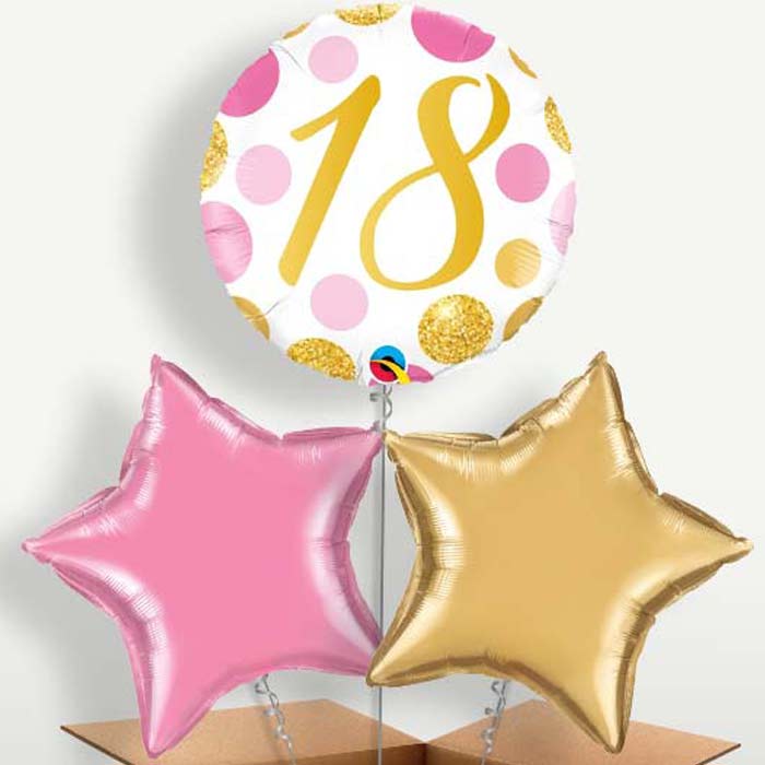 Pink & Gold Dots 18th Birthday Balloon Bunch | Party Save Smile