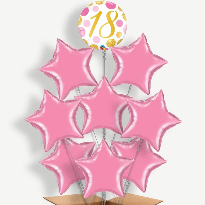 Pink & Gold Dots 18th Birthday Helium Balloon Bundle | Party Save Smile
