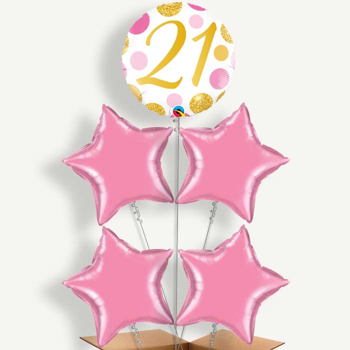 Pink & Gold Dots 21st Birthday Helium Cluster Balloons | Party Save Smile