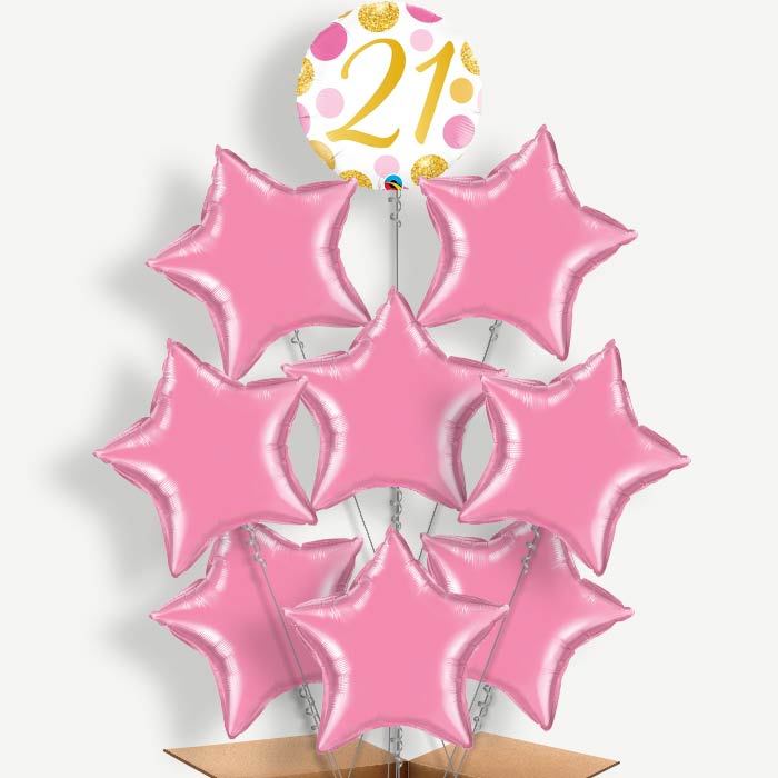 Pink & Gold Dots 21st Birthday Helium Balloon Bundle | Party Save Smile