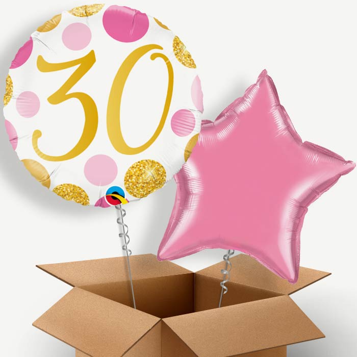 Pink and Gold Dots 30th Birthday Helium Balloon Couple | Party Save Smile