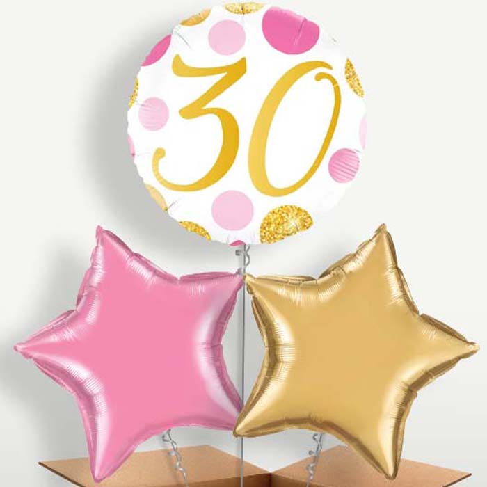Pink & Gold Dots 30th Birthday Balloon Bunch | Party Save Smile