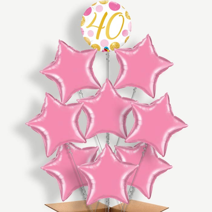 Pink & Gold Dots 40th Birthday Helium Balloon Bundle | Party Save Smile