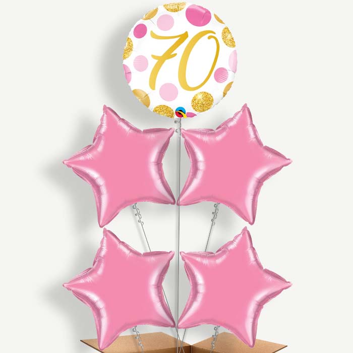 Pink & Gold 70th Birthday Helium Cluster Balloons | Party Save Smile