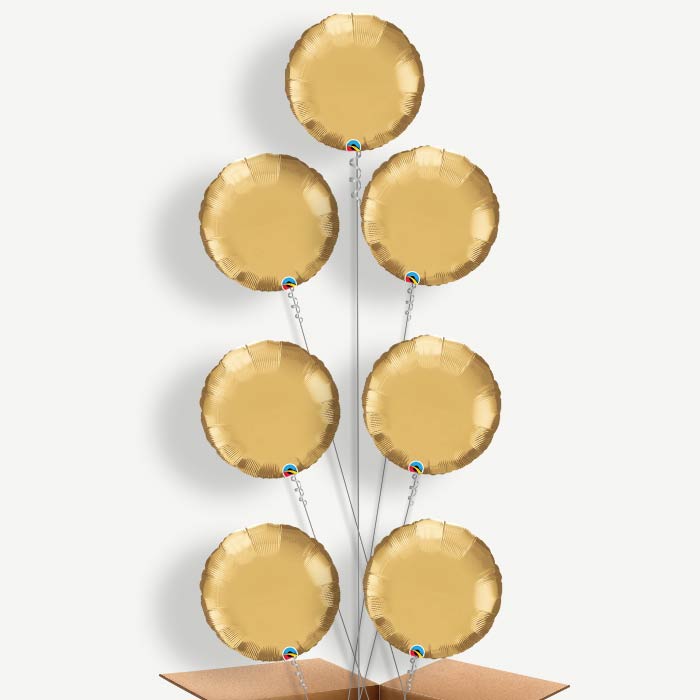 Chrome Gold Circle Balloon Arrangement Inflated with Helium | Party Save Smile