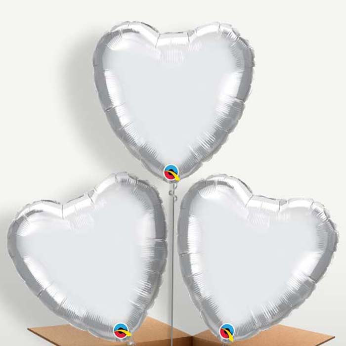 Chrome Silver Heart Bunch of Balloons inflated with Helium | Party Save Smile