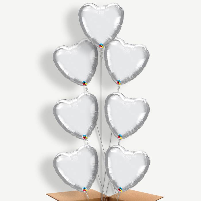 Chrome Silver Heart Balloon Arrangement Inflated with Helium | Party Save Smile