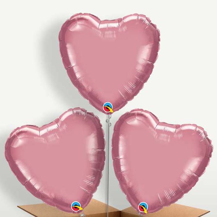 Chrome Mauve Heart Bunch of Balloons inflated with Helium | Party Save Smile