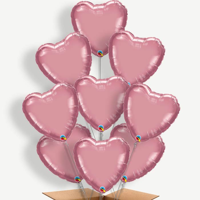 Chrome Mauve Heart Balloon Bundle Inflated with Helium | Party Save Smile