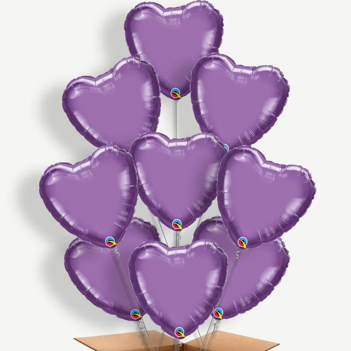 Chrome Purple Heart Balloon Bundle Inflated with Helium | Party Save Smile