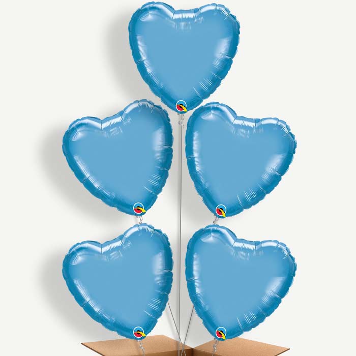 Heart Blue Chromes Balloon Cluster Inflated with Helium | Party Save Smile
