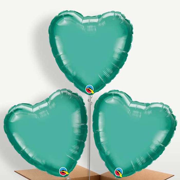 Chrome Green Heart Bunch of Balloons inflated with Helium | Party Save Smile