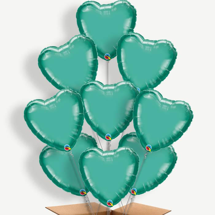 Chrome Green Heart Balloon Bundle Inflated with Helium | Party Save Smile