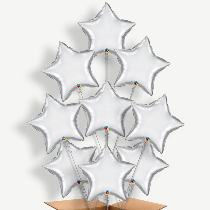 Chrome Silver Star Balloon Bundle Inflated with Helium | Party Save Smile