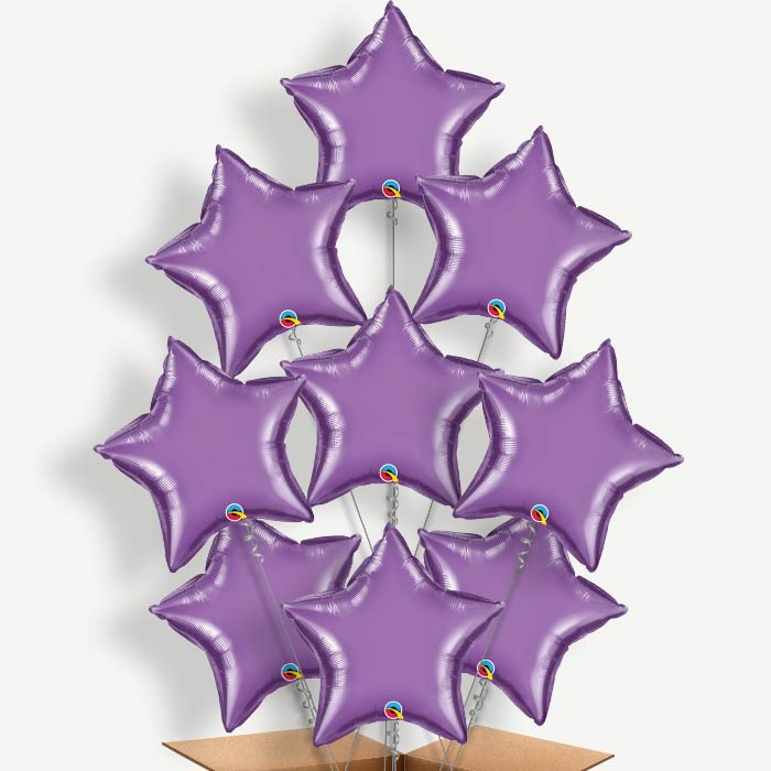 Chrome Purple Star Balloon Bundle Inflated with Helium | Party Save Smile