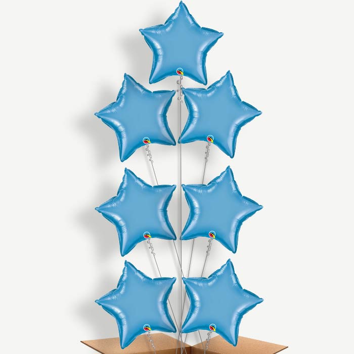 Blue Chrome Star Balloon Arrangement Inflated with Helium | Party Save Smile