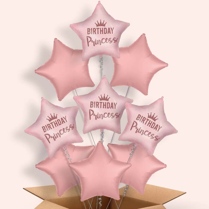 Pink Birthday Princess Helium Balloon in a Box - 9 Balloons | Party Save Smile