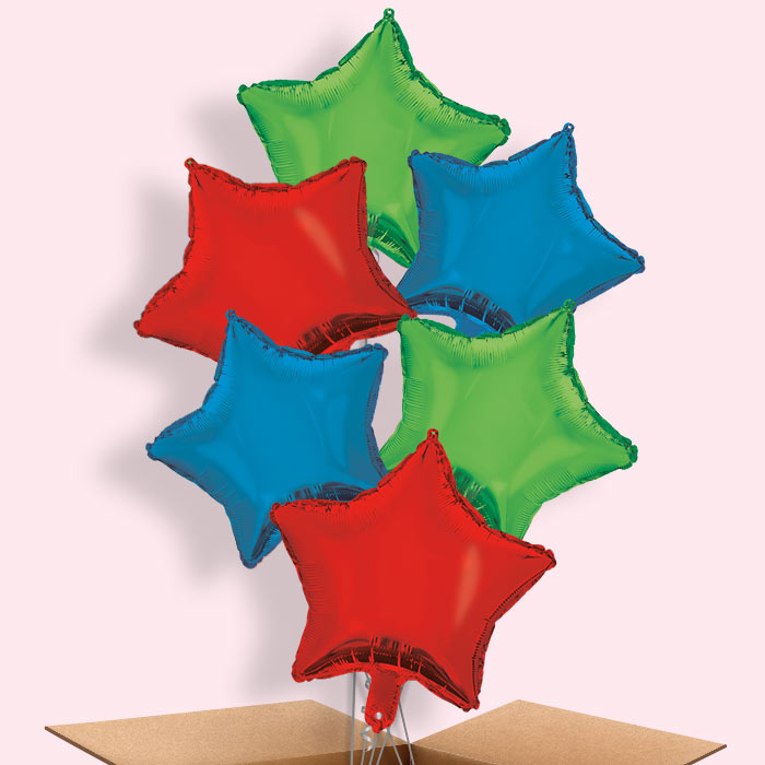 Mixed Red Blue and Green 6 Helium Balloons Bouquet | Party Save Smile