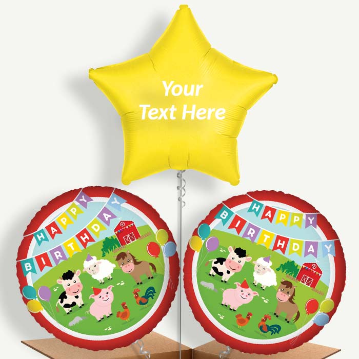 Personalisable Farm Animal Happy Birthday Helium Balloons | Party Save Smile