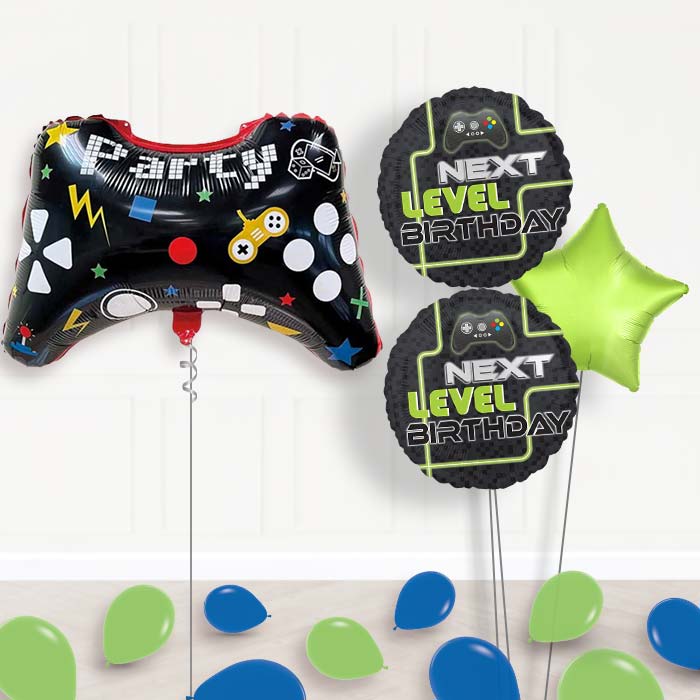 Game Controller Shaped Party Balloon Bouquet Delivery-Giant Balloon + 2 Themed Balloons + 1 Plain Balloon + Mini Balloons