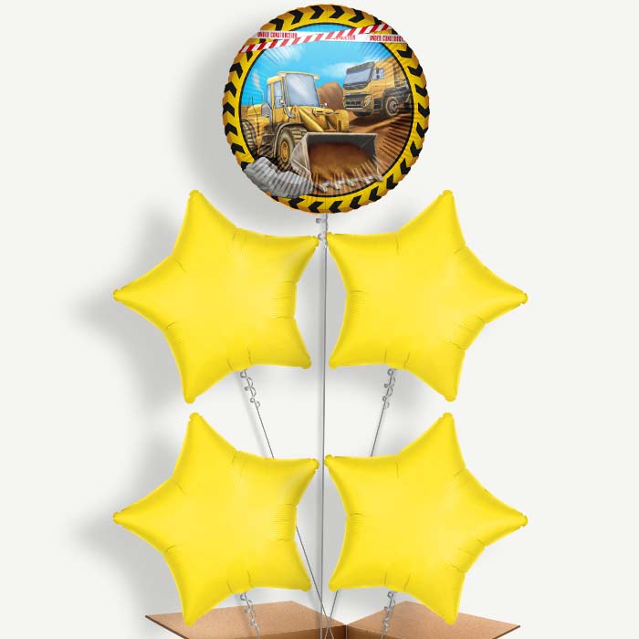 Yellow Construction Digger Helium Balloon Cluster | Party Save Smile