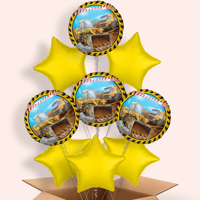 Yellow Construction Digger Helium Balloon in a Box - 9 Balloons | Party Save Smile